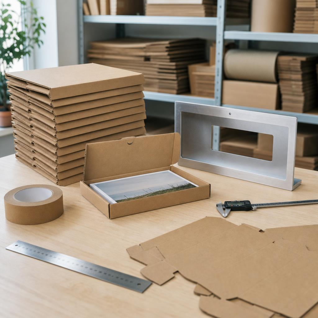 Stapels brievenbusdozen A5 met tape en een brievenbusmal