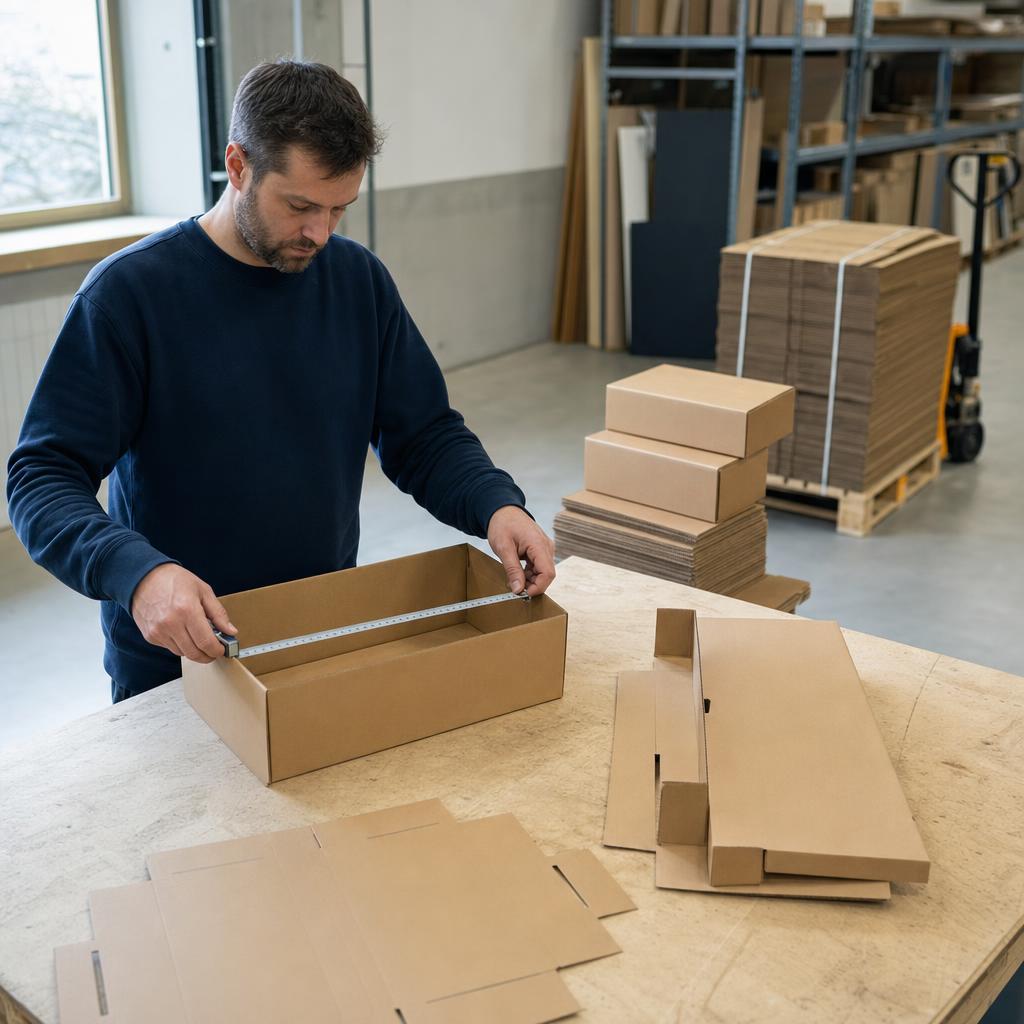 FEFCO dozen worden opgezet op de werktafel