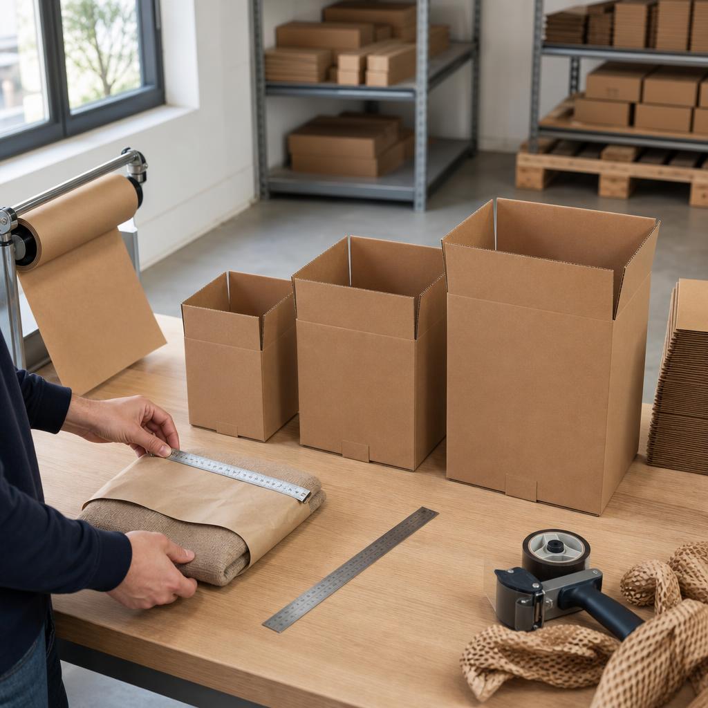 Juiste maat verzenddoos kiezen: product opmeten naast verzenddozen in verschillende maten
