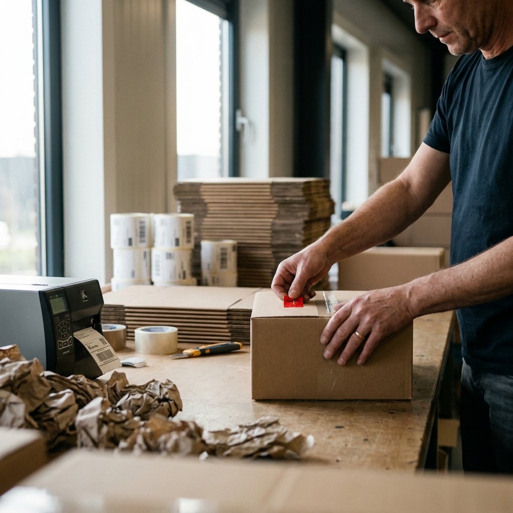 Verzendoplossingen voor webshops: bestelling wordt verpakt met papieren opvulmateriaal