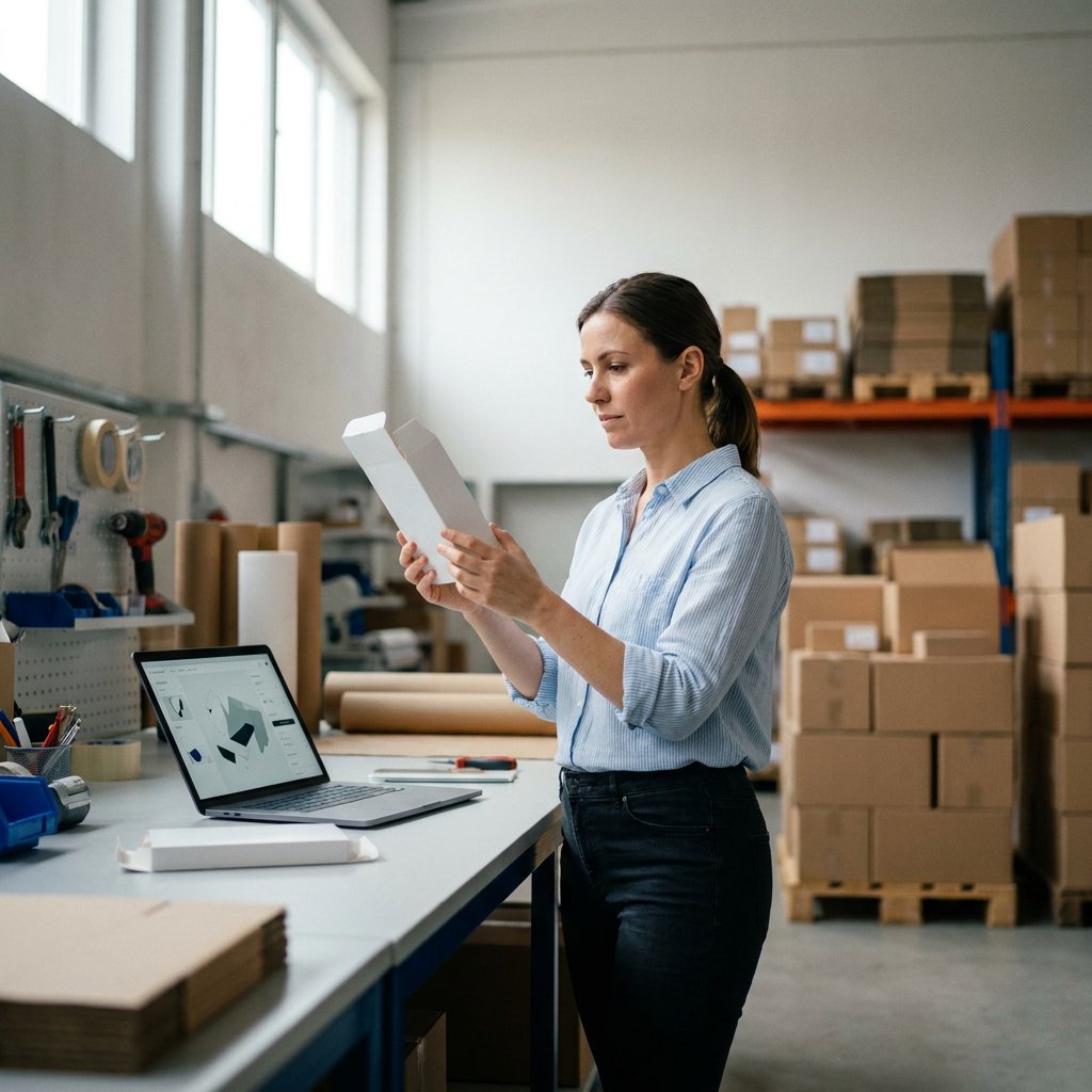 Vouwdozen bedrukken: medewerker beoordeelt een bedrukte vouwdoos