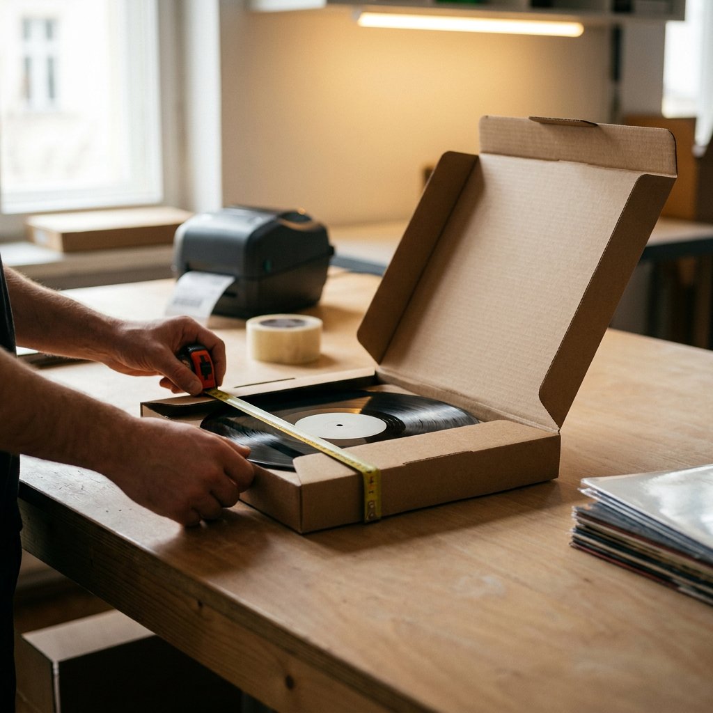 LP verzenddozen: een vinylplaat in een open platte verzenddoos