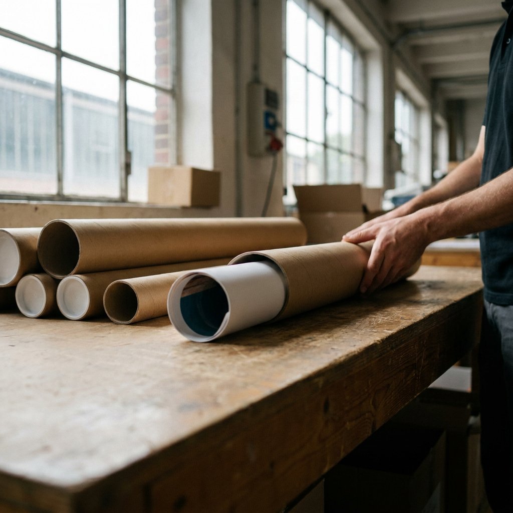 Ronde verzendkokers van karton op de werktafel
