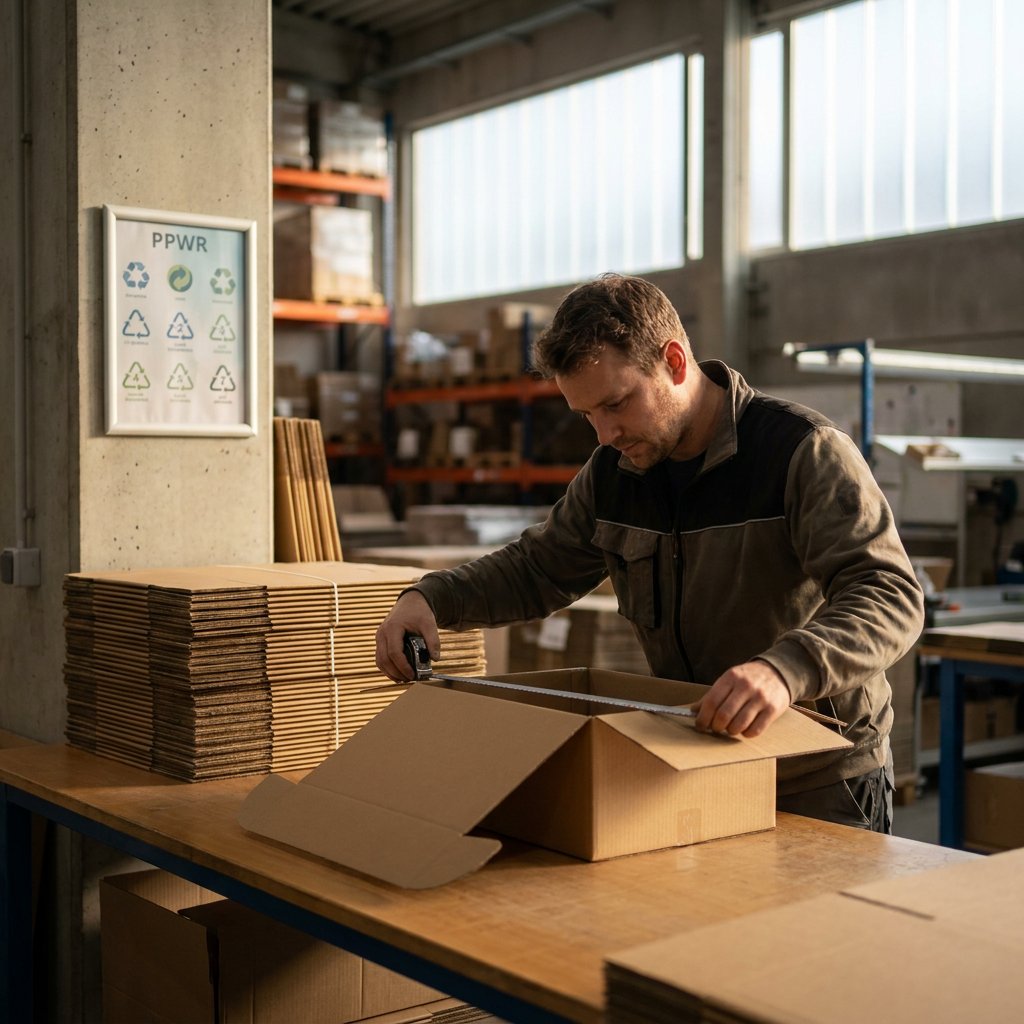 Duurzame verzenddozen van karton worden opgezet in de werkplaats