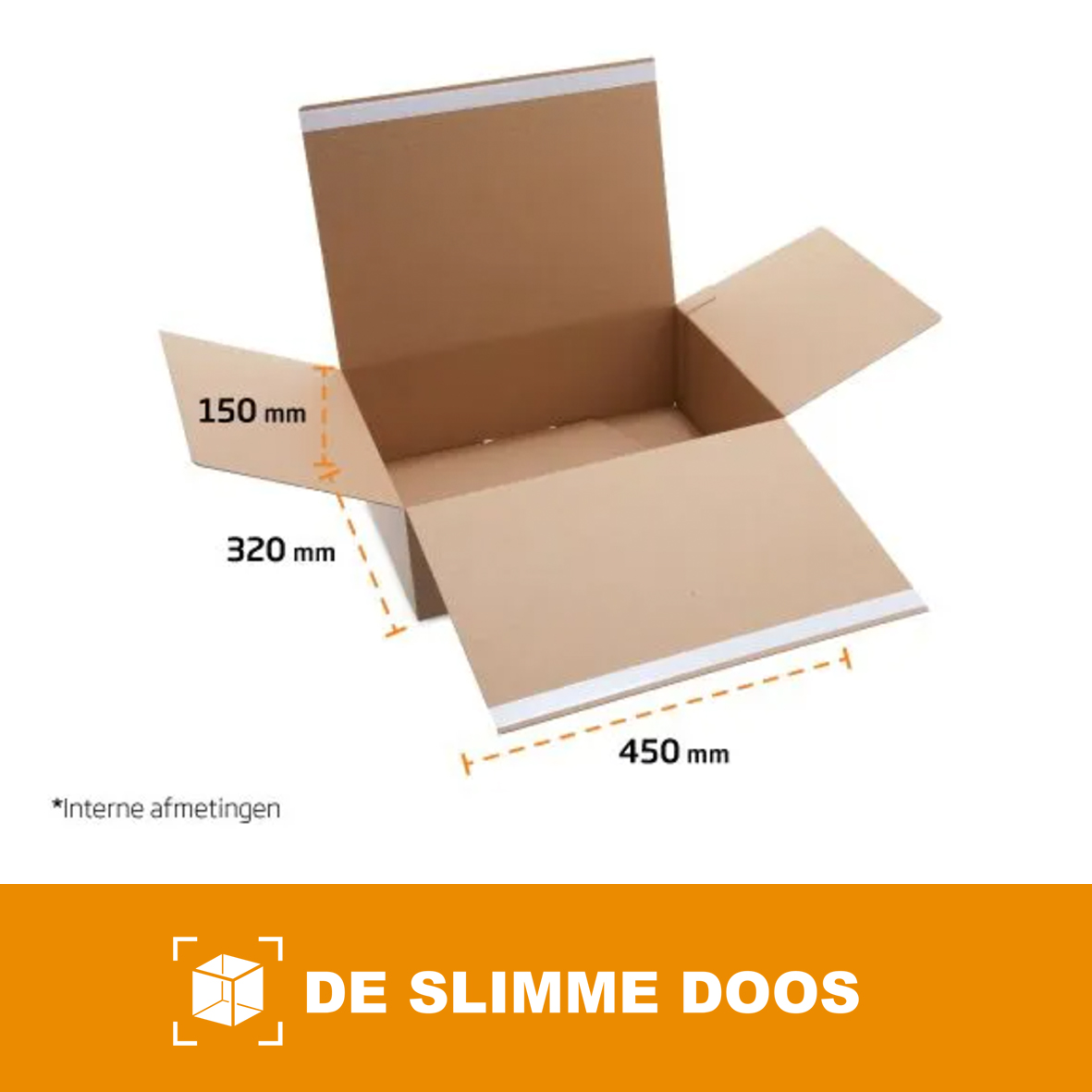 Autolock retourdoos 450 x 320 x 100 mm, open met binnenmaten; retourdozen 450 x 320 x 100 met autolock-bodem