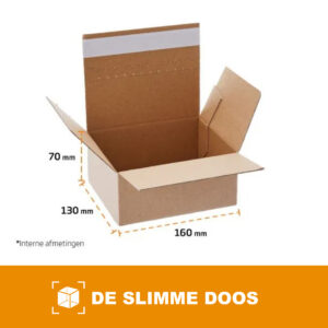 Autolock verzenddoos 160 x 130 x 70 mm, open met binnenmaten en zelfklevende plakstrip