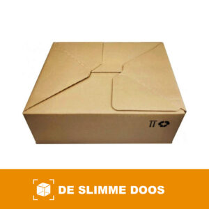 Autolock verzenddoos 213 x 153 x 109 mm van bruin golfkarton, gesloten, bovenaanzicht met de in elkaar gevouwen kleppen