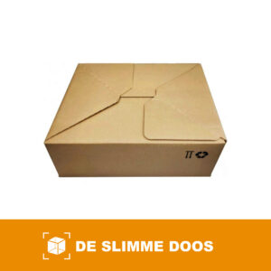 Autolock verzenddoos 210 x 180 x 130 mm van bruin golfkarton, gesloten, bovenaanzicht met de in elkaar gevouwen kleppen