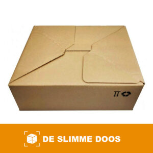 Autolock verzenddoos 310 x 230 x 160 mm van bruin golfkarton, gesloten, bovenaanzicht met de in elkaar gevouwen kleppen
