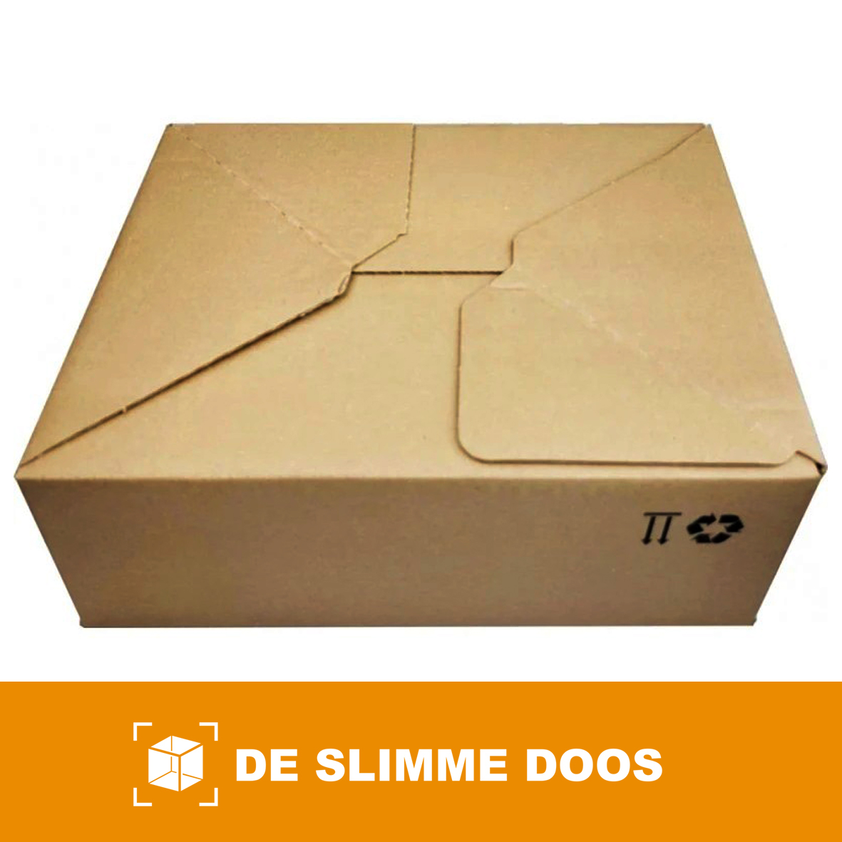 Autolock verzenddoos 345 x 256 x 130 mm van bruin golfkarton, gesloten, bovenaanzicht met de in elkaar gevouwen kleppen