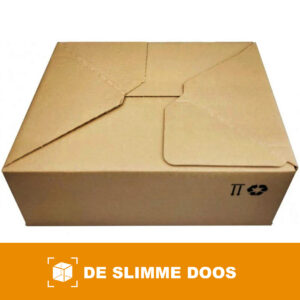 Autolock verzenddoos 400 x 260 x 250 mm van bruin golfkarton, gesloten, bovenaanzicht met de in elkaar gevouwen kleppen