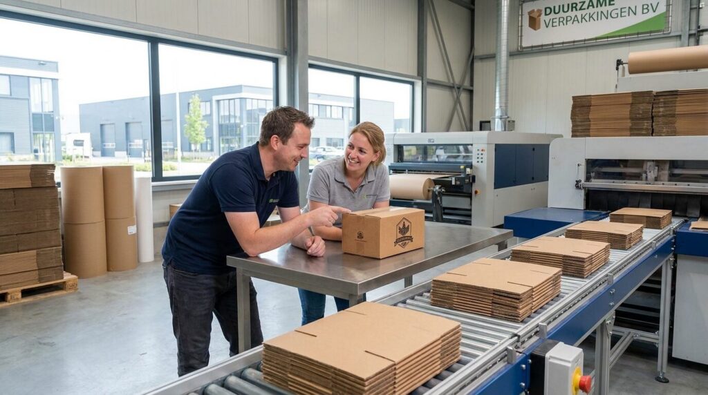 Dozen op maat bestellen bij De Slimme Doos: medewerkers maken bestellingen klaar in de productiehal